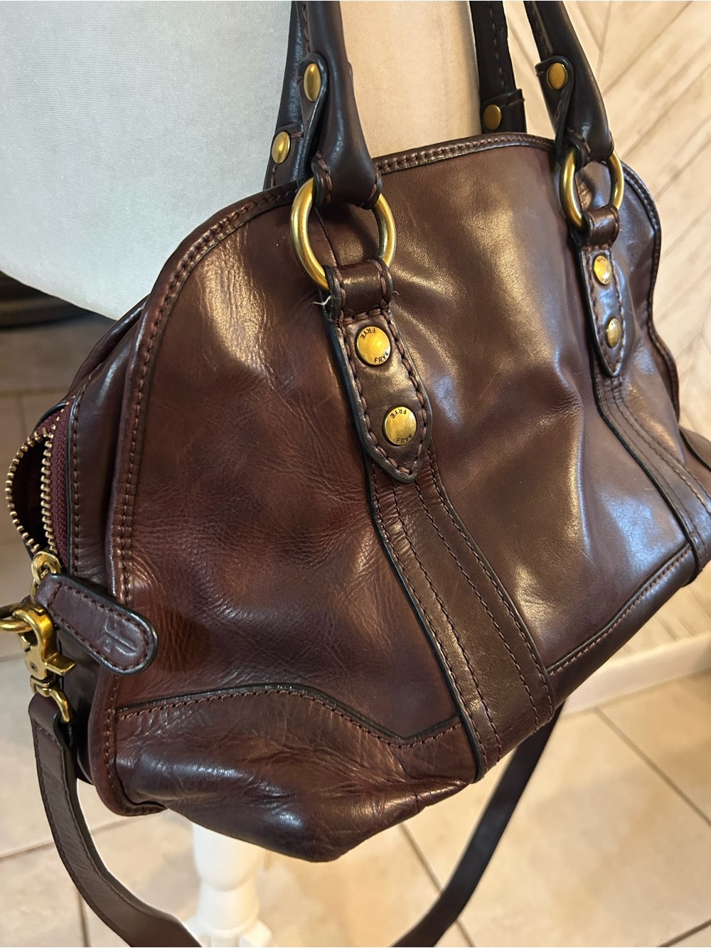Frye Melissa Medium Satchel (or standard Melissa Satchel) leather/brass accents